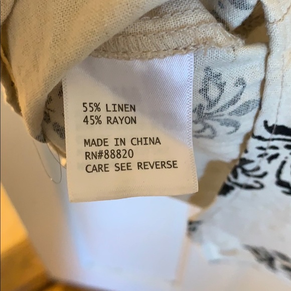 Linen Block Printed Cream Blouse Small - Picture 6 of 7